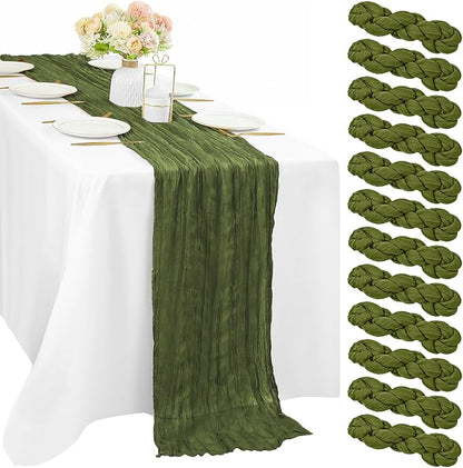 12 Pieces 10FT Olive Green Cheesecloth Table Runner Boho Gauze Fabric Runner by Sunnyline