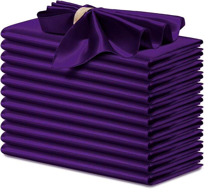 P Pothuiny 12 Pcs Purple Satin Napkins 17 x 17 Inch, Satin Cloth Napkins | by P+Pothuiny