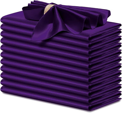 P Pothuiny 12 Pcs Purple Satin Napkins 17 x 17 Inch, Satin Cloth Napkins | by P+Pothuiny