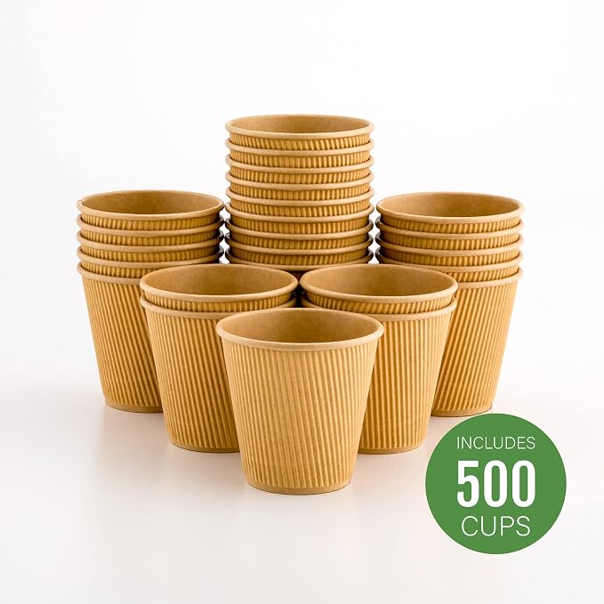 Restaurantware Ripple Wall Coffee Cups 500 Count 8 Ounce Insulated Kraft Paper - Image 2