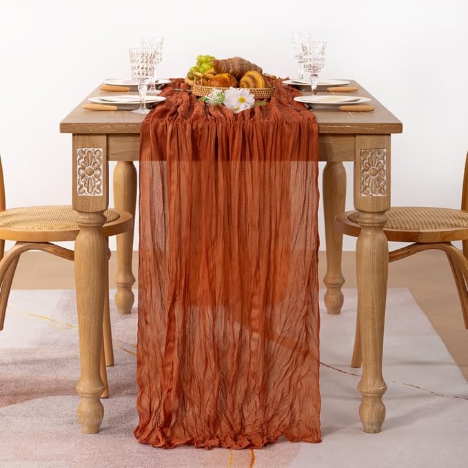 8 Pack Cheesecloth Terracotta Table Runner 10ft Rustic Gauze Decor | - Image 3