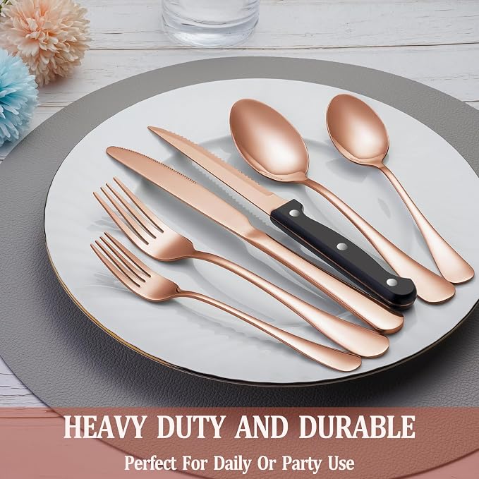 36 Pcs Rose Gold Silverware Set - Image 7