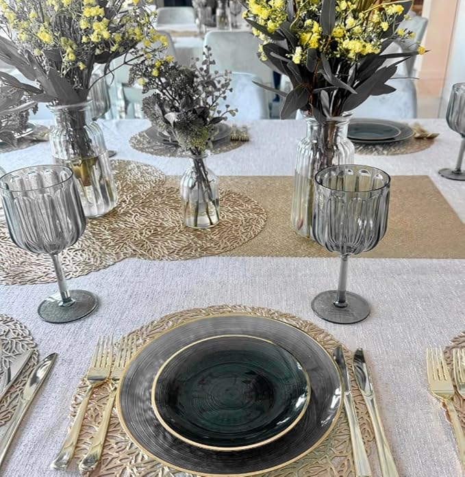 " OCCASIONS " 100 Plates Pack,(50 Guests) Premium Wedding Party Disposable Plastic Plates Set -50 x 10'' Dinner + 50 x 7'' Salad/Dessert (Belize in Black & Gold)