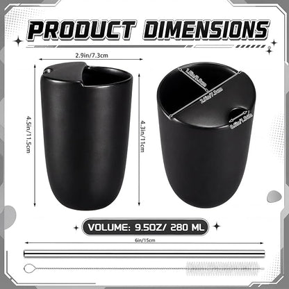 2 Pack Ceramic Coffee Mug with Sip Hole 9.5oz Retro Espresso Cup with Straws - Image 2