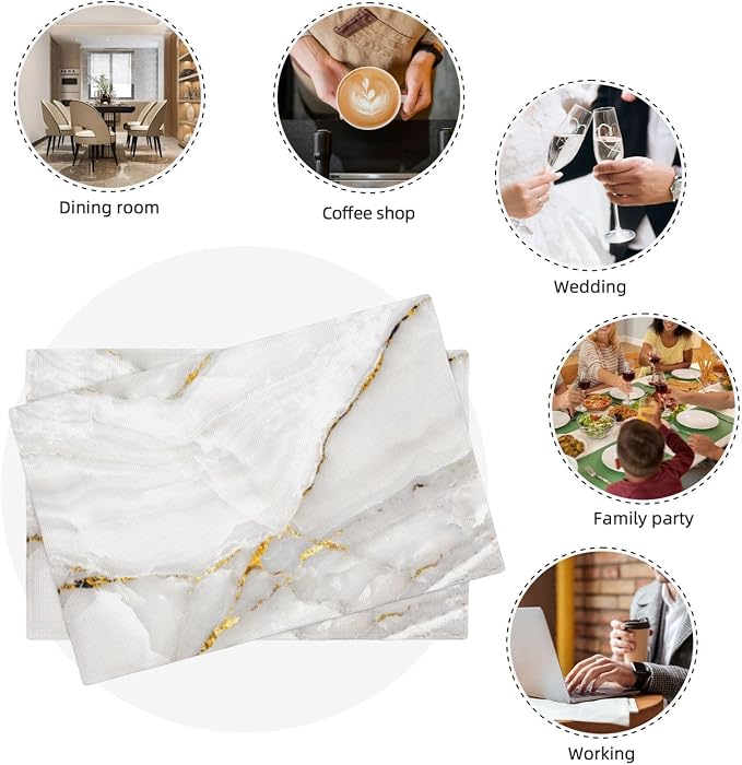 Fiokroo Marble with Golden Line Texture Placemats Set of 4 Table Mats Table - Image 3