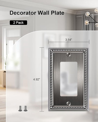 2-Pack Decorator Outlet Cover Plate, Pearls Decorative Switch Plates and Outlet Covers, Antique Silver Metal Wall Plates for Electrical Outlets