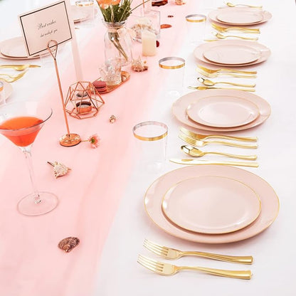 LIYH 180 Pcs Pink Plastic Plates - Image 2