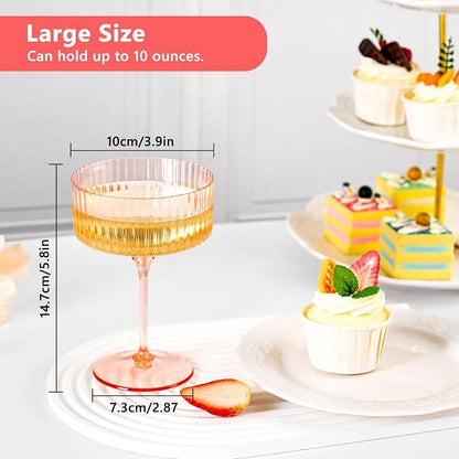 ZOMUIA Ribbed Coupe Glasses 16 Pcs, 10 oz Plastic Champagne Coupe Detachable - Image 2
