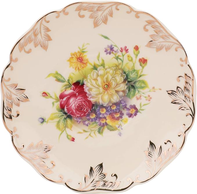 Foraineam Set of 2 Tea Cup and Saucer, 8 oz. Flowering Shrubs Ivory Ceramic - Image 6
