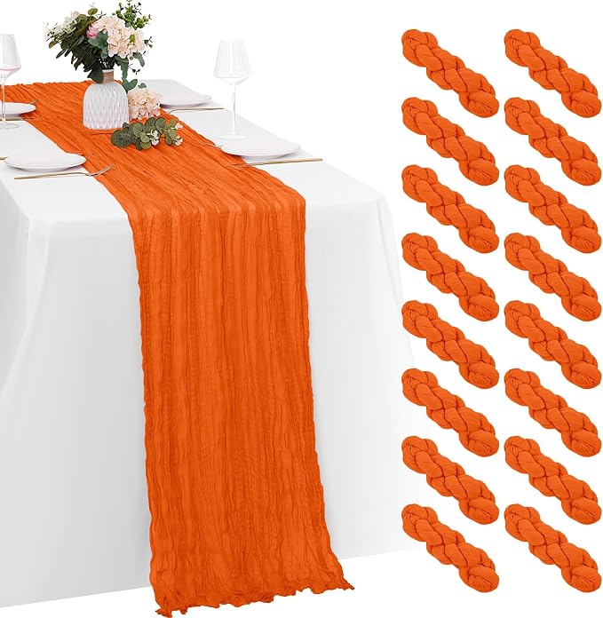 16 Pack Orange Cheesecloth Table Runners 20x120 Inch Gauze Table Runner 10FT by Yorcari