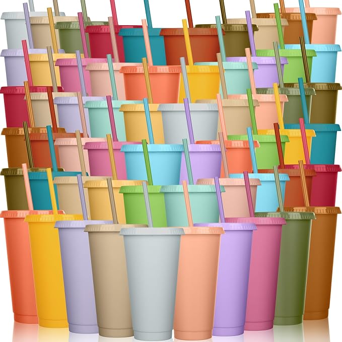 Honeydak 100 Pack Tumbler with Straw and Lid Bulk Water Bottle Iced Coffee by Honeydak