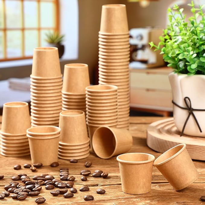 Mini Coffee Cups Disposable Brown Paper Cups Hot or Cold Beverage Cup Mouthwash - Image 4