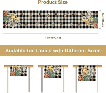 Coffee Time Table Runner, Rustic Black White Plaid Buffalo Gnome Coffee Theme - Image 5