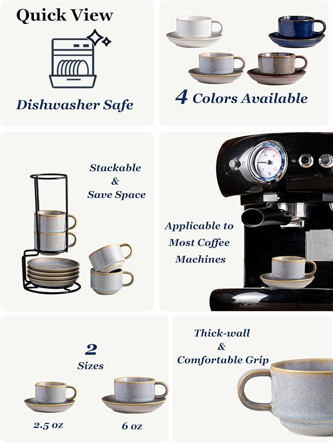 Gomakren 2.5oz Stackable Espresso Cups Set of 4 - Image 2