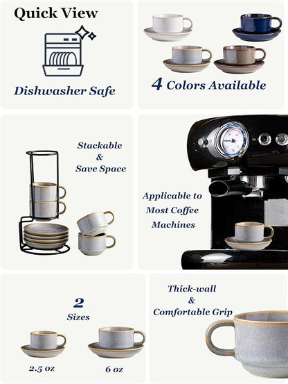 Gomakren 2.5oz Stackable Espresso Cups Set of 4 - Image 2