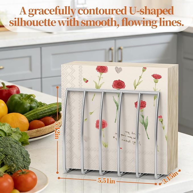 Reversible Napkin Holder for Table Silver | 2-in-1 Gold Metal Cocktail Napkin - Image 2
