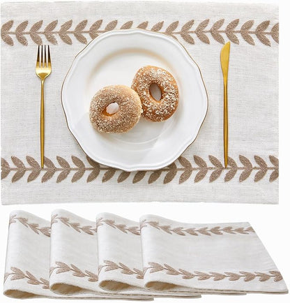 Wracra Embroidered Place Mats, Taupe Rustic Placemats Set of 4 | Macrame by Wracra