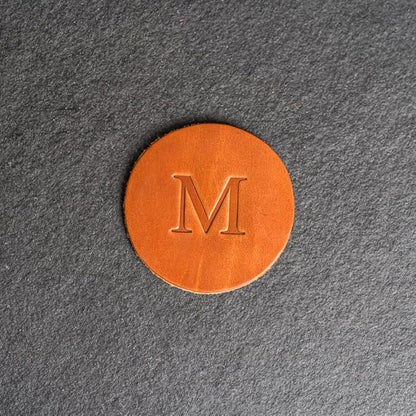 Ox & Pine Personalized Leather Coaster - Sold Individually or in Sets of 4 - Customize Inscription - 100% Full-Grain Leather – 4" Round or 4" Square (Round, Black, 1 Individual Coaster)