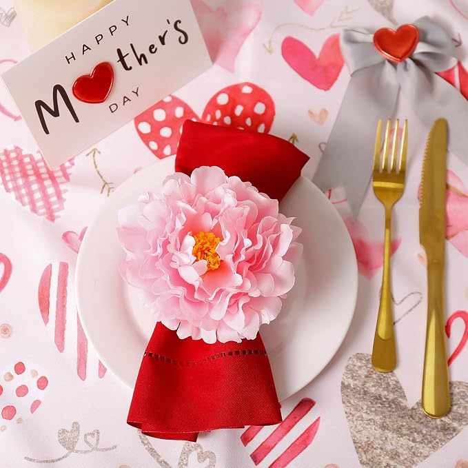 Pink Peony Napkin Rings Set of 8, Big Faux Floral Napkin Ring Buckles Holder - Image 7
