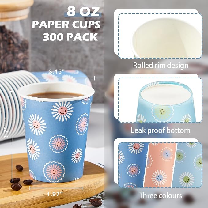SIUQ 300 Pack Paper Cups 8 oz, Disposable Coffee Cups - Image 2