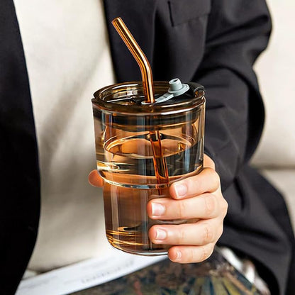 13oz Glass Tumbler with Straw and Lid, Reusable Iced Coffee Cups, Matcha - Image 2