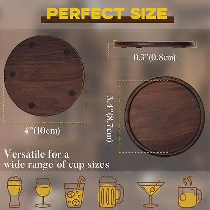 Wood Coasters with Leather Holder, GOH DODD Set of 8 Walnut Wooden Coaster - Image 5
