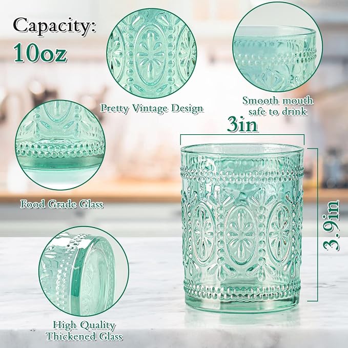 abrwyy Glassware set of 4, Vintage Drinking Glasses, 10oz Heavy Duty Glass Cups - Image 2