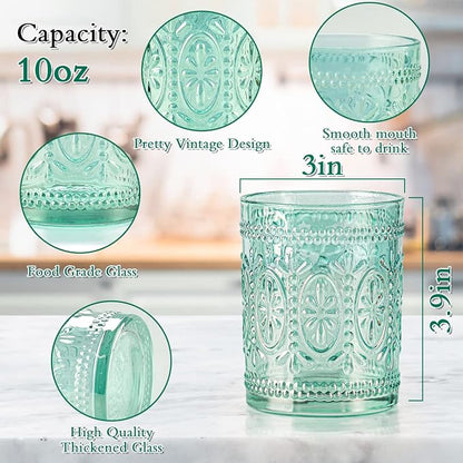 abrwyy Glassware set of 4, Vintage Drinking Glasses, 10oz Heavy Duty Glass Cups - Image 2