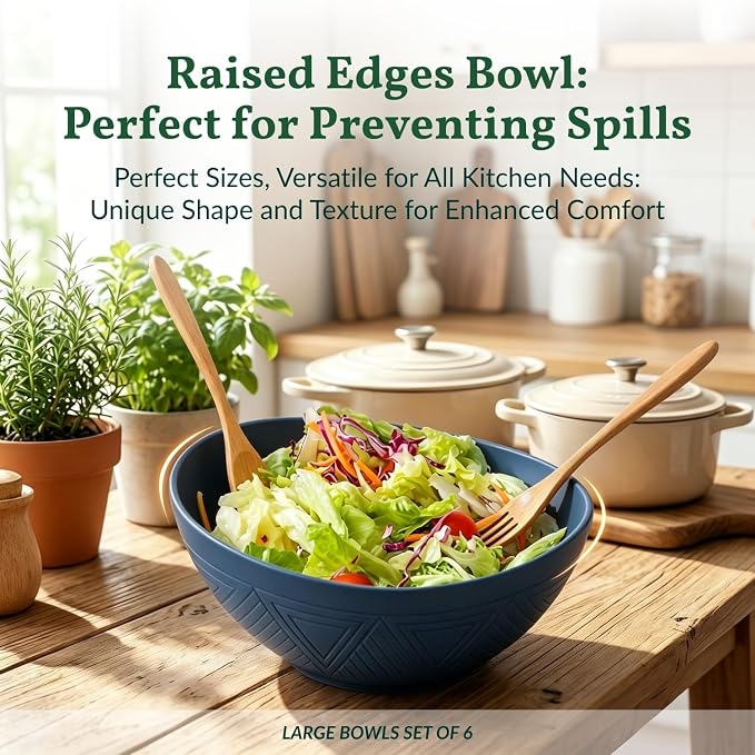 Wheat Straw Bowl Set of 6-60 OZ Large Salad Bowls, Microwave and Dishwasher - Image 7