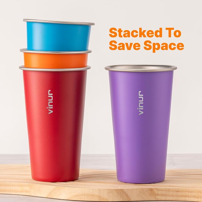 VINUR Stainless Steel Cups-20 oz Stackable Metal Drinking Glasses 4 Pcs | 20 oz - Image 6