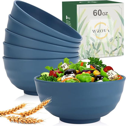 Wheat Straw Bowls Set 60 OZ Unbreakable Large Cereal Bowls Set of 6 Microwave by WROVA