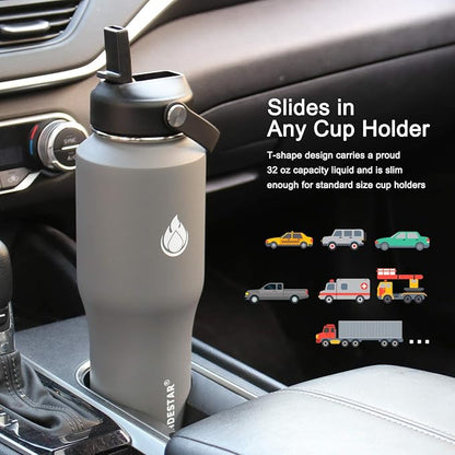 SENDESTAR Water Bottle 32oz, 2 Lids, Wide Mouth Stainless Steel Vacuum - Image 3