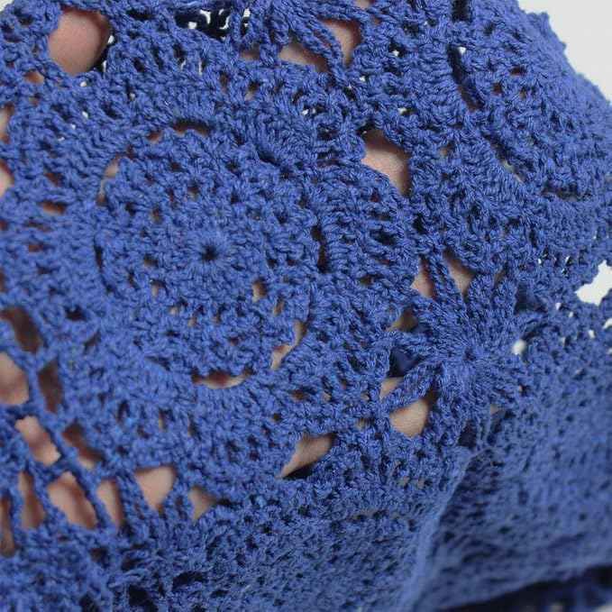 Cotton Handmade Crochet Lace Table Runner Blue Rectangle Coffee Table Dresser - Image 3