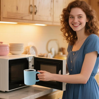 12 oz Cup, Plain Gloss Light Blue Ceramic Coffee Mug - Image 6