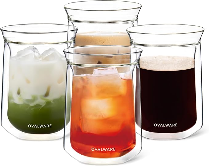 ovalware Double Wall Single Lip Insulated Glass Cup, Cocktails & All Beverages by Ovalware