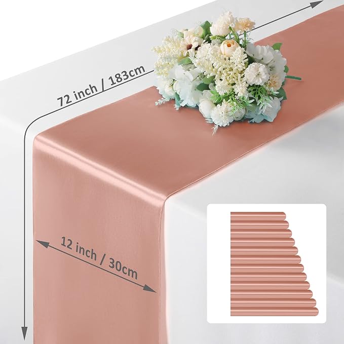 Manyshofu Rose Gold Satin Table Runner 12x72 - Image 4