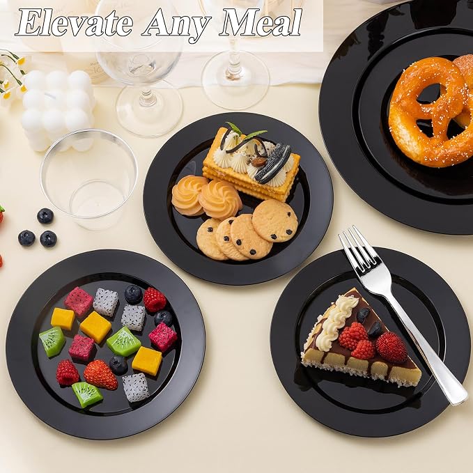 BESTSTAR 200PCS Black Plastic Plates Set | 100 10.25 inch Dinner Plates and 100 - Image 6
