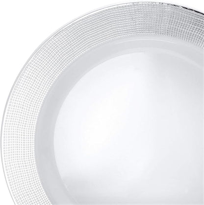 OCCASIONS 240 Plates Pack,(120 Guests) Heavyweight Premium Wedding Party Disposable Plastic Plates Set -120 x 10.5'' Dinner + 120 x 7.5'' Salad/Dessert (Linen White & Silver)