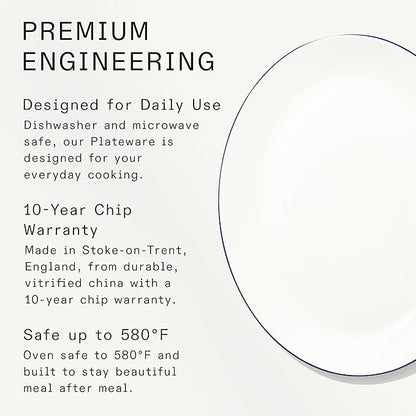 Made In Cookware - Serving Platter - White With Navy Rim- Porcelain England