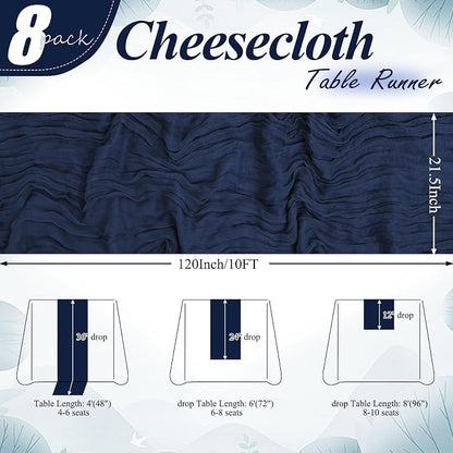 8 Pack Navy Blue Cheesecloth Table Runner 10FT Long Boho Gauze Fabric Table - Image 2