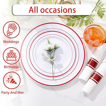 WELLIFE 350-Piece Red Plastic Party Dishware Set - Image 4
