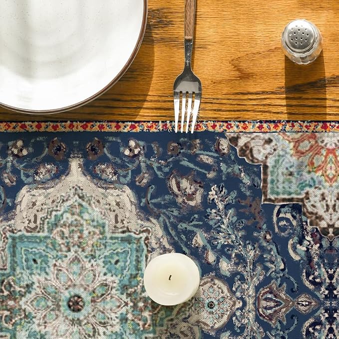 Artoid Mode Boho Bohemia Style Blue Table Runner, Country Rustic Farmhouse - Image 7