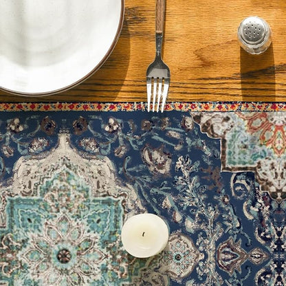 Artoid Mode Boho Bohemia Style Blue Table Runner, Country Rustic Farmhouse - Image 7