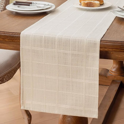 Linen Textured Table Runner, Ivory Table Runners 48 Inches Long | Raised Grid - Image 6