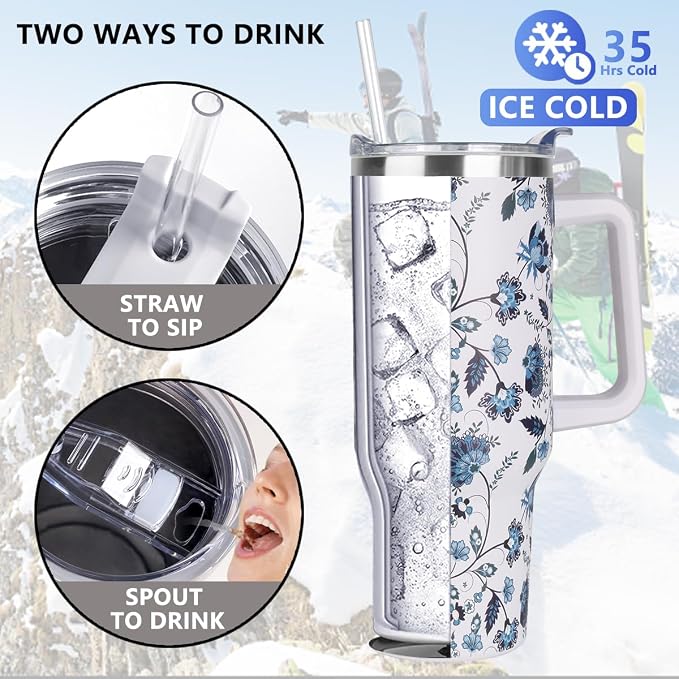 SYACOT 40 oz Tumbler with Handle and Straw Stainless Steel Insulated Tumbler - Image 3