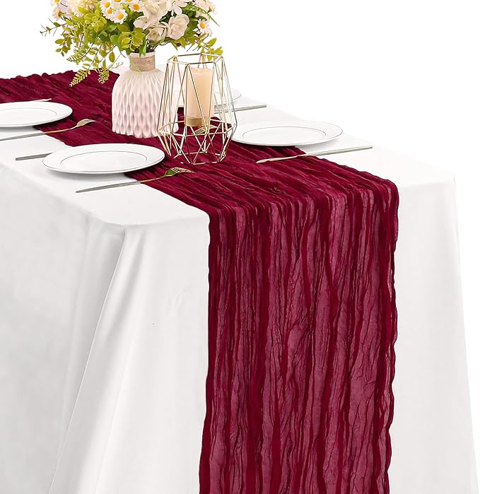 Burgundy 10FT Cheesecloth Table Runner Boho Gauze Fabric Table Runner Rustic by JALANCY