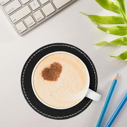 Durable Round Black Leather Coaster - Image 4