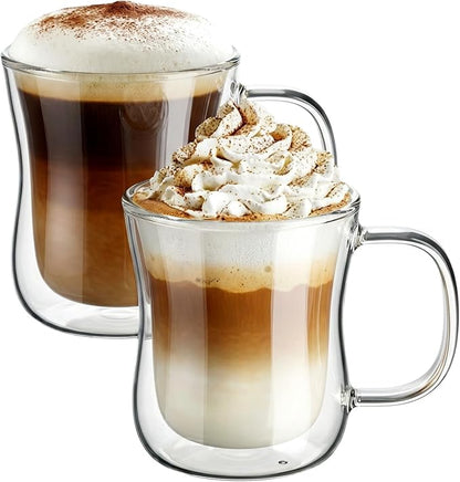 ecooe 12 oz Double Walled Glass Coffee Mug Latte Cappuccino Cups Set of 2 by ecooe