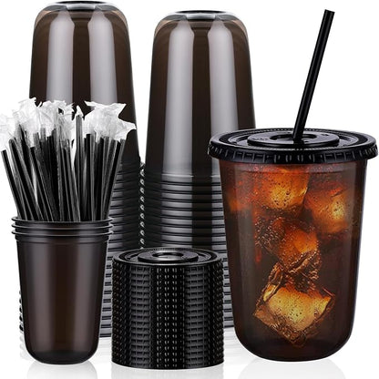 tchrules 50 Set 16oz Black Round Bottom Plastic Cups by Tchrules