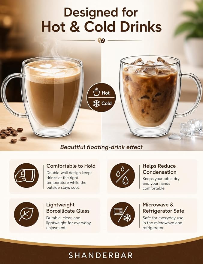 12oz Double Walled Glass Coffee Mugs - Image 4